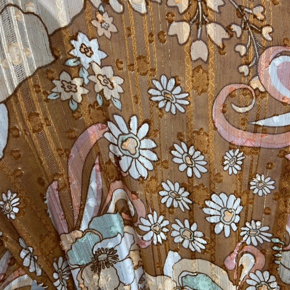 Ryegrass Large High Neck Long Sleeve Fit Flare Dress Mod Retro Rust Brown Floral - Picture 7 of 13